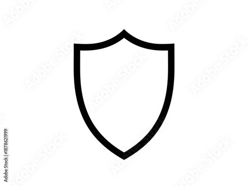 A black and white icon of a shield