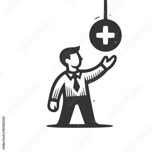 man reaching out to catch a falling star icon, symbolizing ambition, opportunity, and achievement sketch engraving generative ai fictional character vector illustration. Scratch board. Black and white