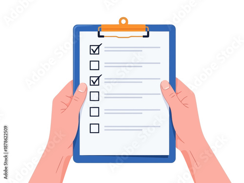 Hands holding a clipboard with a checklist