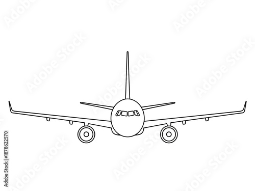 Airplane illustration in black line art on isolated for travel concepts