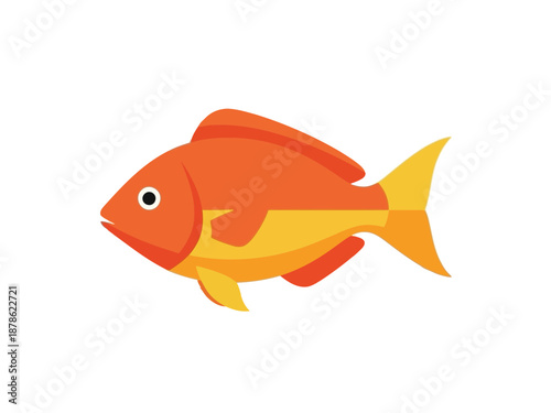A colorful illustration of an orange and yellow fish swimming left