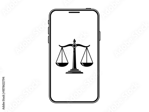 A black and white illustration of a smartphone with a scale on its screen