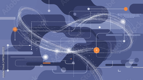 An abstract illustration of technology and innovation with dynamic lines and nodes in a futuristic setting