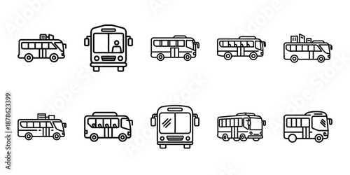 Party celebration city tour bus line art icon set. Minimalist Holiday line art vector icons collection