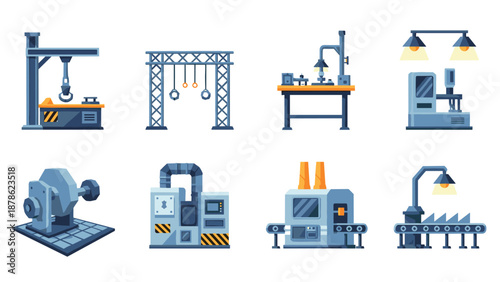 Industrial equipment icons collection for modern factory designs