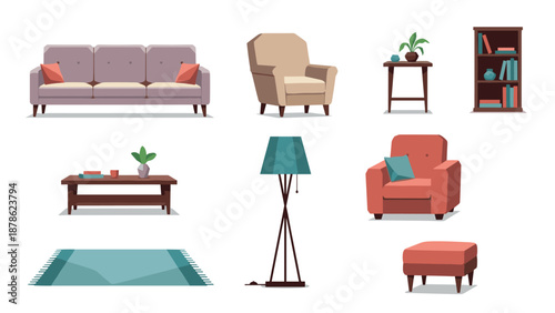 Modern furniture set with minimalist geometric designs for living room decor