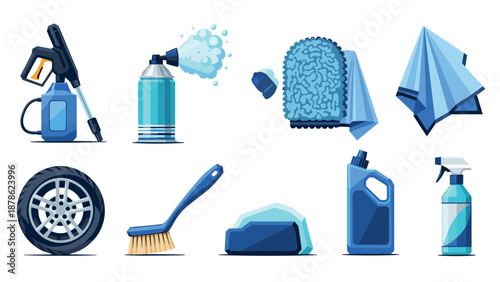 Car cleaning essentials collection: tools and products for maintenance