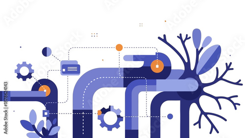 Industrial pipes and machinery system with mechanical parts and technical components