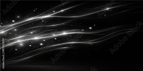 Abstract glowing background design featuring blue magic waves and digital technology lines with bright stars in a dark motion space illustration vector backdrop