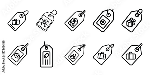 Party celebration luggage tag line art icon set. Minimalist Holiday line art vector icons collection