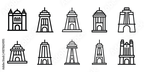 Party celebration landmark sightseeing line art icon set. Minimalist Holiday line art vector icons collection