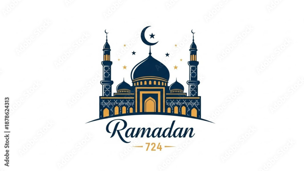 Obraz premium Ramadan mosque illustration Islamic crescent moon and star symbol traditional architecture for religious holiday greeting cards and invitations