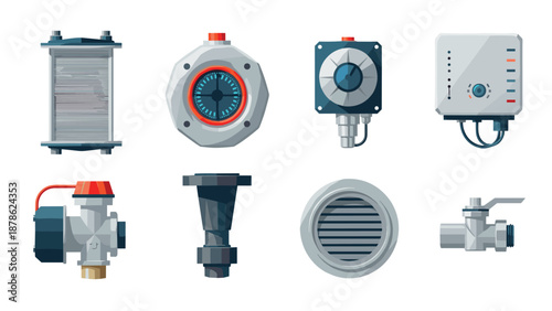 Industrial equipment components set with detailed 3d geometric design