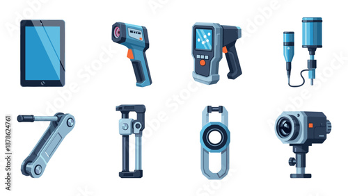 Modern digital and industrial tools in flat design