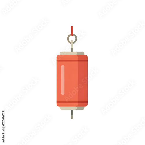Vibrant red fishing bobber illustration, designed in a flat style, ideal for indicating a float or marker on water, perfect for sport fishing graphics and outdoor activity designs