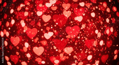 Vibrant hearts in a red glow