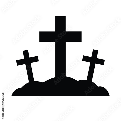 Three crosses on hill isolated on white background, Vector, illustration