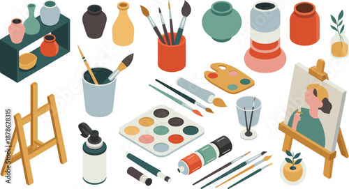 Electrical power substation illustration, high voltage transmission equipment, transformers pylons grid infrastructure, isometric energy distribution system design