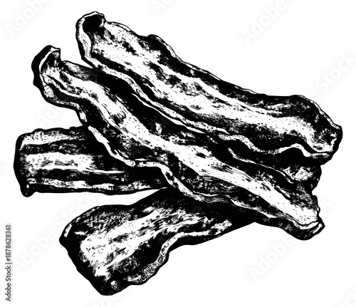 Hand drawn illustration of bacon strips depicting raw food for culinary design