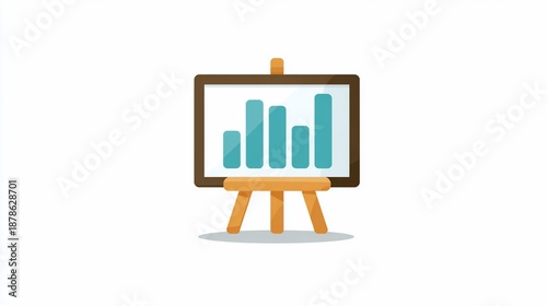 Illustration of a presentation board with vertical bar chart on a wooden easel