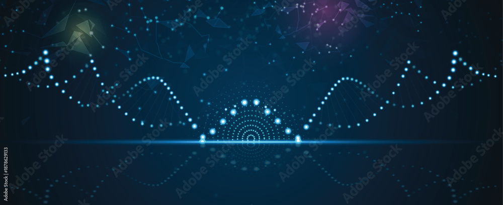 Fototapeta premium Futuristic molecule and genetic code, DNA strands, connected neural web