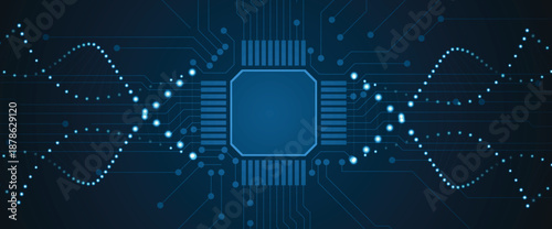 Futuristic molecule and genetic code, DNA strands, connected neural web