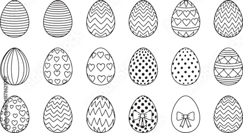 Black and white easter eggs line art set Vector