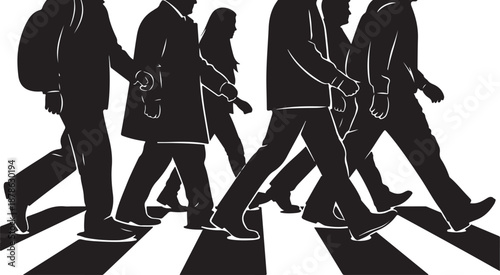 Silhouette of people walking across a crosswalk together