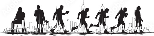Business People Silhouettes in Urban Cityscape Running to Work
