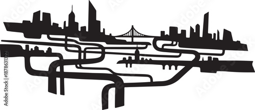 City Skyline with Roads and Highways Illustration Vector Graphic
