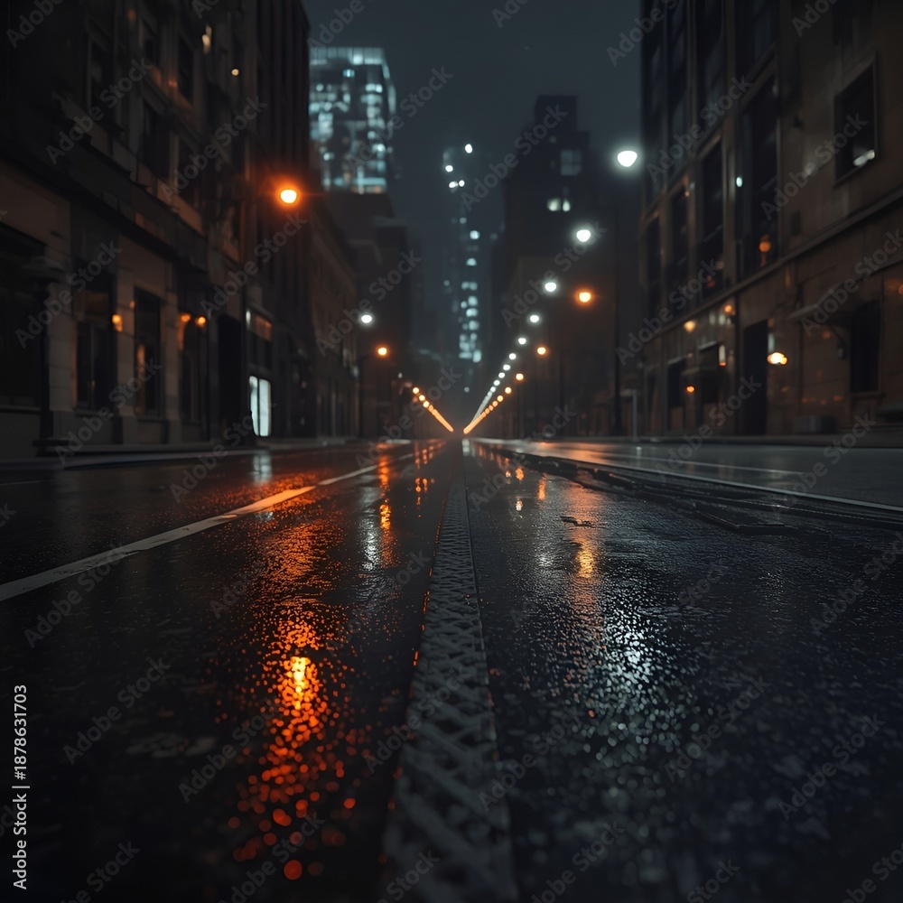 Fototapeta premium Rainy City Street at Night