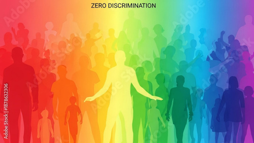 Diverse crowd of people with rainbow colors zero discrimination concept equality and inclusivity symbol