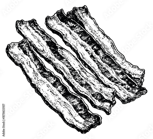 Hand drawn line art bacon set featuring multiple slices for food and breakfast concepts