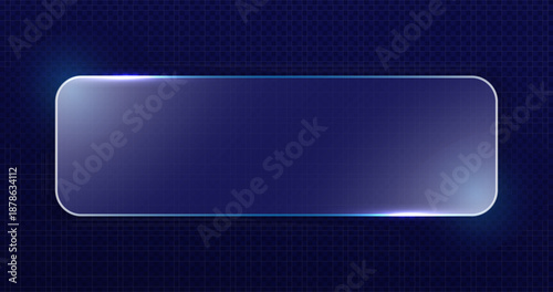 Transparent frosted glass rectangle. Glassmorphism element in dark blue colors for modern UI design elements and minimalist layouts. Glass texture icon. Vector