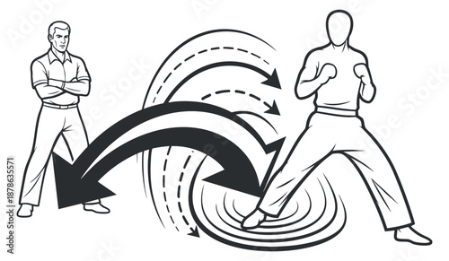 An energetic illustration of a man demonstrating movement and flow in a dynamic outline vector style, suitable for fitness and wellness themes