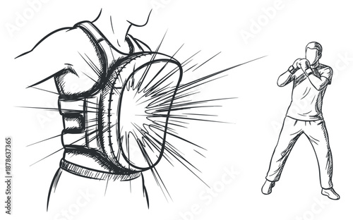 A sketch of a person wearing a weight vest during a workout in outline vector style, ideal for fitness and training illustrations