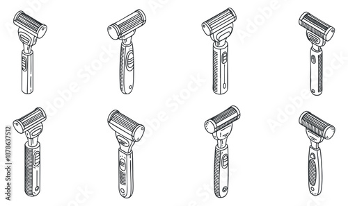 A collection of paint roller tools in outline sketch style, suitable for home improvement and DIY projects