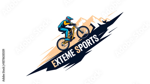 Dynamic illustration of a mountain biker speeding down a challenging trail, embodying the adrenaline, speed, and adventure of extreme outdoor sports and competitive cycling