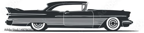 A vintage classic car in black and white outline vector style, ideal for automotive design and retro artwork