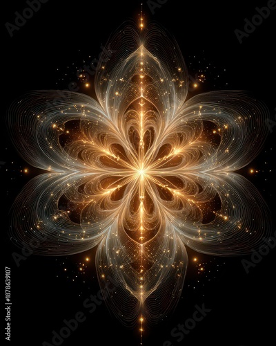 Elegant Abstract Flower Design with Glowing Lines and Particles