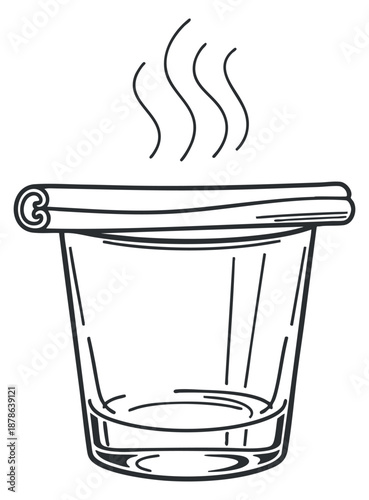 A steaming cup with a rolled napkin in minimalist line art vector style, ideal for beverage branding and restaurant menus
