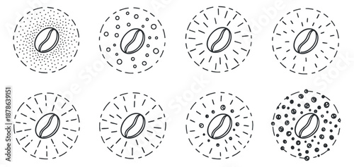 A set of coffee bean icons in black and white minimalist vector style, suitable for restaurant branding and coffee shop designs