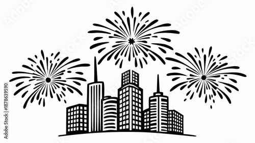 Celebratory cityscape with vibrant fireworks display