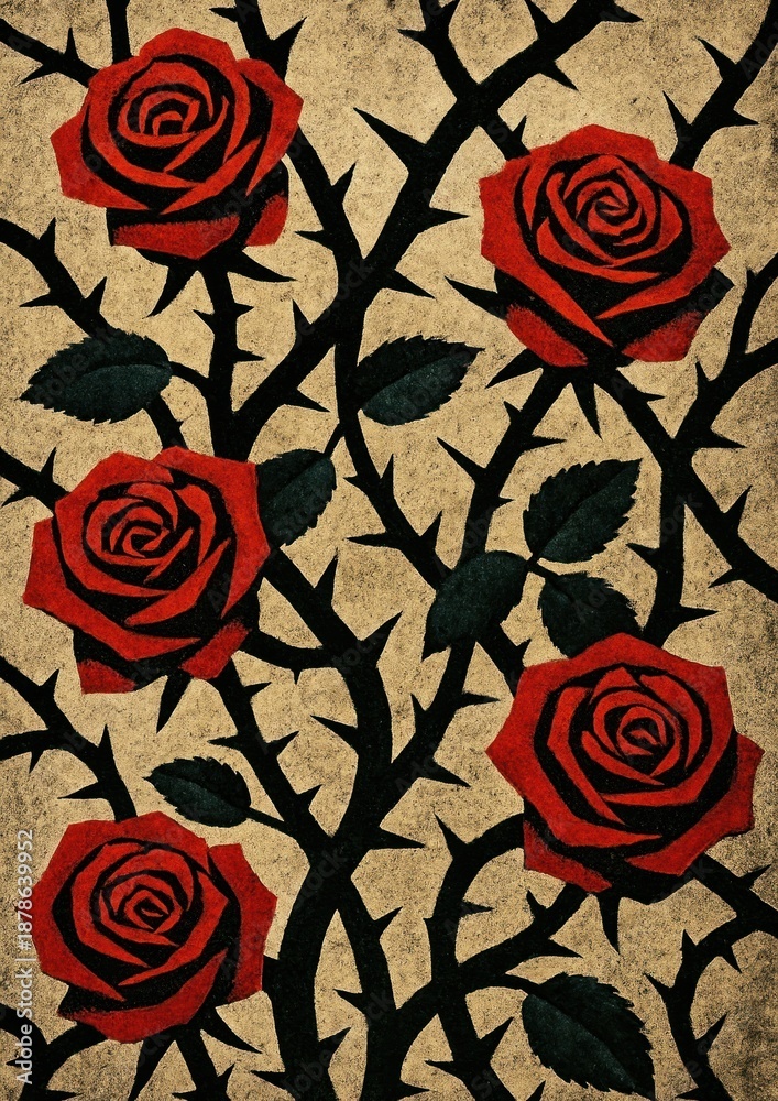 Fototapeta premium Elegant roses with thorny vines.