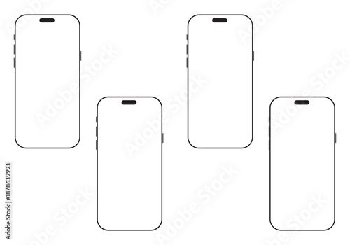 smartphone mockup with blank white screen in flat, line and realistic style, detailed mobile phone mockup, black and white models smartphone front view, model 3D mobile phone iphone