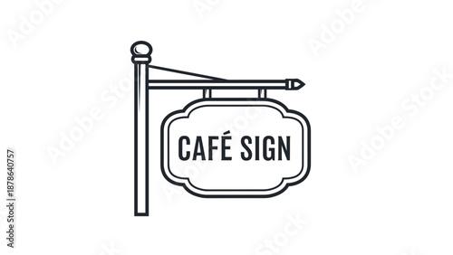 Cafe Sign Hanging on Metal Pole.
