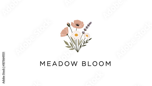 Meadow Bloom Logo with Wildflowers Illustration.