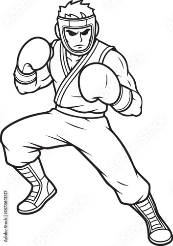 Dynamic Fighter: A fierce boxer in full stance, poised with determination, embodies the strength and focus required in the intense world of combat.