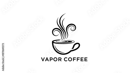 Steaming Coffee Cup Simple Line Art.