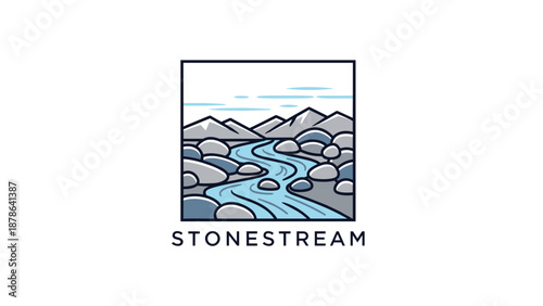 Stylized Illustration of River and Mountains.